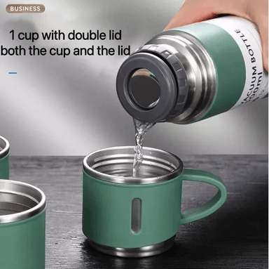 TERMO DE 500 ML CON TAZA PARA TÉ Y CAFÉ, ACERO INOXIDABLE, VERDE - 2