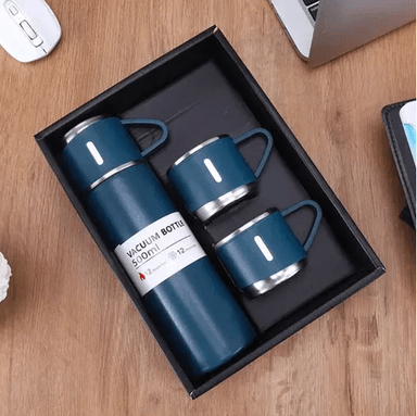 KIT DE TERMOS DE ACERO INOXIDABLE PARA 3 TAZAS DE CAFÉ, TÉ Y AGUA, COLOR AZUL - 3