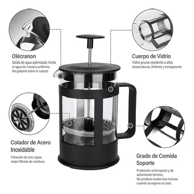 CAFETERA FRANCESA DE 350 ML, MARINSHOP, PRENSA FRANCESA ESPUMADORA - 5