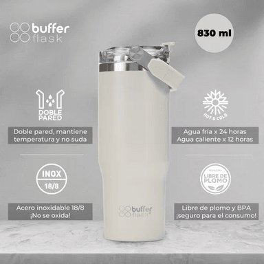 VASO TUMBLER MUG TÉRMICO, BOTELLA DE AGUA, BUFFER, ACERO INOXIDABLE, COLOR IVORY - 4