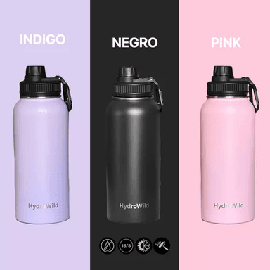 BOTELLA TÉRMICA DE 1 LITRO, INOXIDABLE, HYDROWILD, 1000 ML, CON TAPAS, COLOR AZULINO - 5
