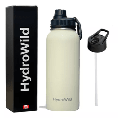 BOTELLA TÉRMICA DE 1 LITRO, INOXIDABLE, HYDROWILD, 1000 ML, CON TAPAS, COLOR MARFIL - 1