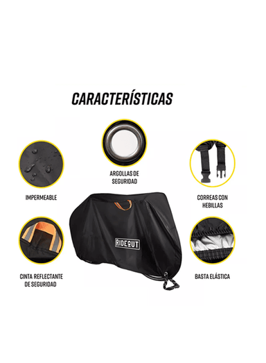 FUNDA CUBRE BICICLETA MOTO CARPA 100% IMPERMEABLE 110X200 CM, EN COLOR NEGRO - 4