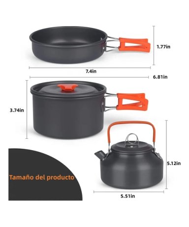 SET OLLAS CAMPING OUTDOOR DE COCINILLA Y TETERA PORTATIL - 2
