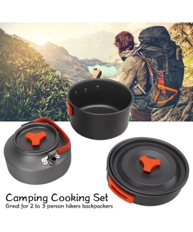 SET OLLAS CAMPING OUTDOOR DE COCINILLA Y TETERA PORTATIL - 3