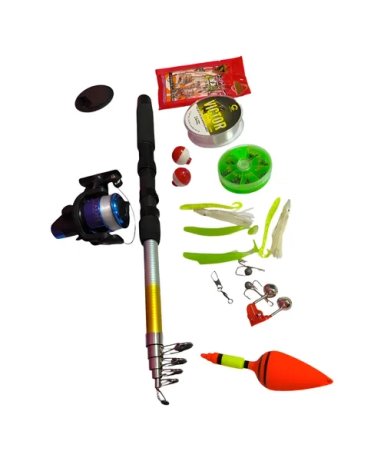KIT CAÑA PESCAR TELESCOPICA 2.10 M + ACCESORIOS - 1