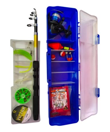 KIT CAÑA PESCAR TELESCOPICA 2.10 M + ACCESORIOS - 2