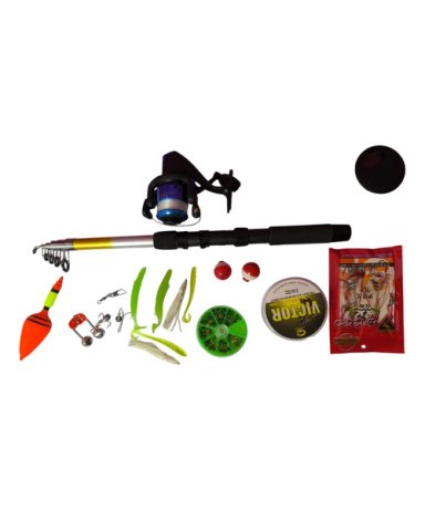 KIT CAÑA PESCAR TELESCOPICA 2.10 M + ACCESORIOS - 3
