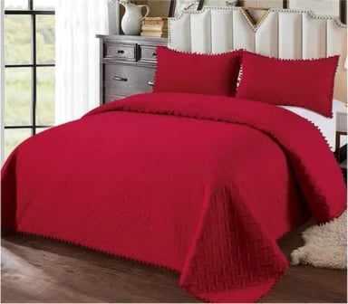 CUBRECAMA QUILT POMPONES 2 PLAZAS COLOR ROJO - 2