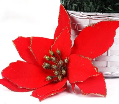 10 FLORES NAVIDEÑAS CON CLIP 14CM PARA ARBOL DE NAVIDAD - 1