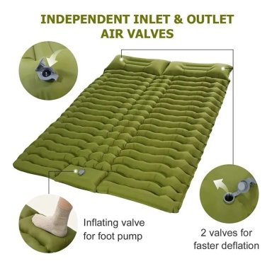 COLCHONETA DOBLE PARA ACAMPAR, INFLABLE, PARA 2 PERSONAS VERDE - 2