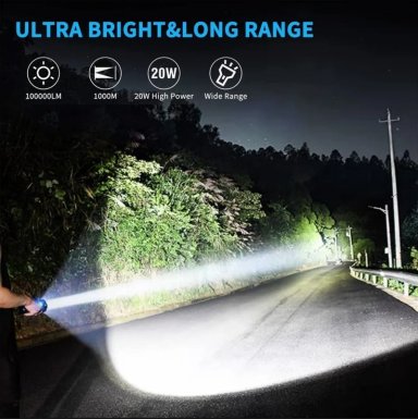 LINTERNA 100000 LUMENS TACTICA RECARGABLA PORTATIL ALTA POTENCIA CON ZOOM 5 MODOS DE ILUMINACION - 3