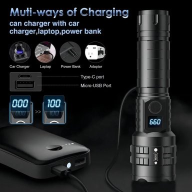 LINTERNA 100000 LUMENS TACTICA RECARGABLA PORTATIL ALTA POTENCIA CON ZOOM 5 MODOS DE ILUMINACION - 4
