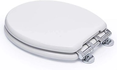TAPA WC MADERA REDONDO BISAGRA METALICA - BEMIS COLOR BLANCO - 2