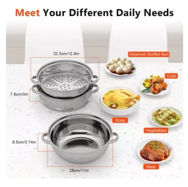 VAPORERA PARA SOPA DE ACERO INOXIDABLE, 28 CM, TRES CAPAS - 7