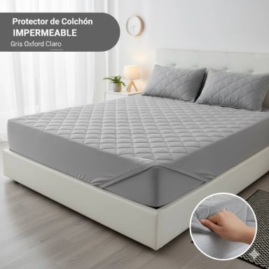 TOPPER CUBRECOLCHON IIPERMEABLE 2 PLAZAS UNICOLOR AJUSTABLE WM - 1