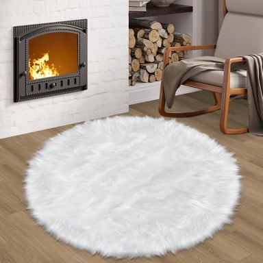 ALFOMBRA REDONDA PELUDA 150X150 CM  SUAVE MODERNA, ELEGANTE DECORATIVA BLANCO TFI - 2