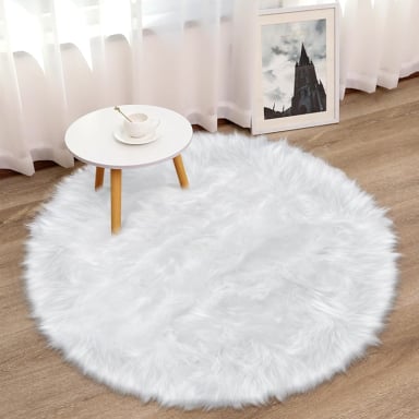 ALFOMBRA REDONDA PELUDA 150X150 CM  SUAVE MODERNA, ELEGANTE DECORATIVA BLANCO TFI - 3