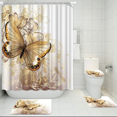 SETS DE BAÑO DE 4 PIEZAS CON DISEÑO  MARIPOSAS DORADAS WM - 1
