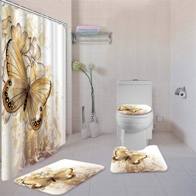 SETS DE BAÑO DE 4 PIEZAS CON DISEÑO  MARIPOSAS DORADAS WM - 2