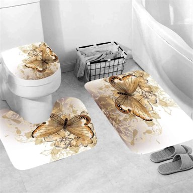 SETS DE BAÑO DE 4 PIEZAS CON DISEÑO  MARIPOSAS DORADAS WM - 4