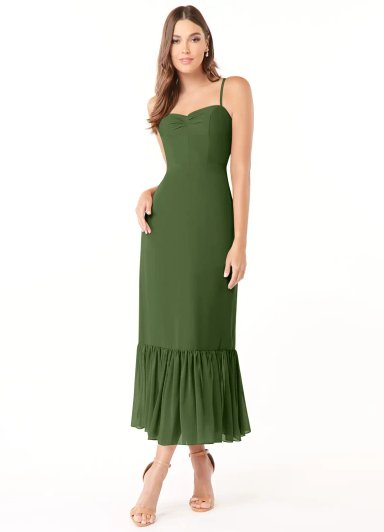 VESTIDO DE FIESTA LARGO DE GASA CEREMONIA VERDE OLIVA - 1