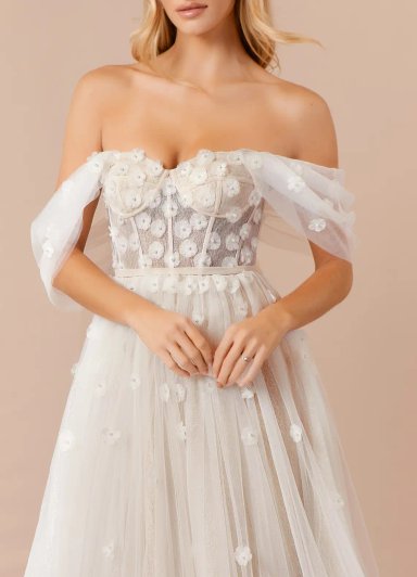 VESTIDO DE NOVIA LARGO DIAMANTE EN COLOR BLANCO DIAMANTE CHAMPAGNE CON CORSE AJUSTABLE - 1