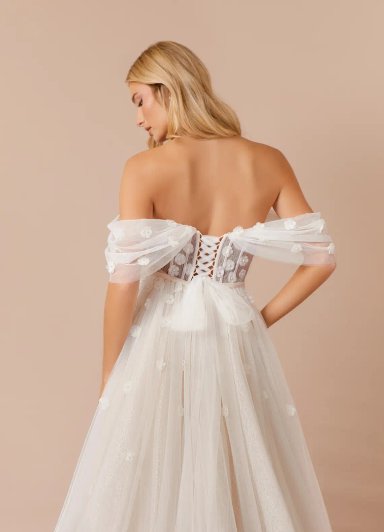 VESTIDO DE NOVIA LARGO DIAMANTE EN COLOR BLANCO DIAMANTE CHAMPAGNE CON CORSE AJUSTABLE - 2