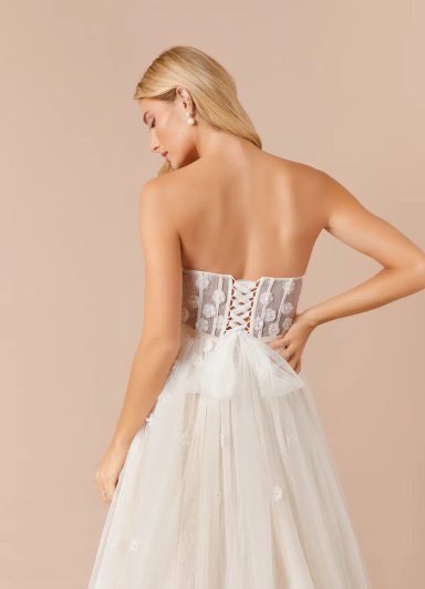 VESTIDO DE NOVIA LARGO DIAMANTE EN COLOR BLANCO DIAMANTE CHAMPAGNE CON CORSE AJUSTABLE - 5