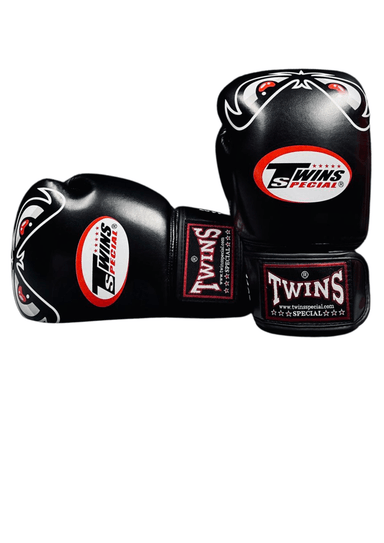 GUANTES DE BOXEO MUAY THAI TWINS BAD EYES 100% CUERO NEGRO - 3