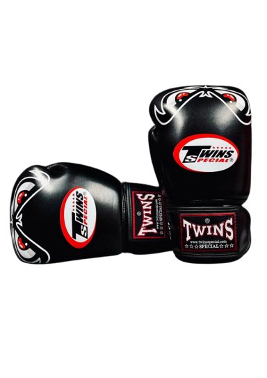 GUANTES DE BOXEO MUAY THAI TWINS SPECIAL BAD EYES BLACK 100% CUERO GENUINO HECHO EN TAILANDIA - 1