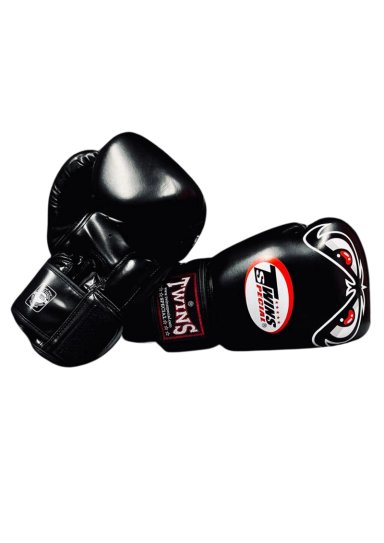 GUANTES DE BOXEO MUAY THAI TWINS SPECIAL BAD EYES BLACK 100% CUERO GENUINO HECHO EN TAILANDIA - 2