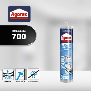 SILICONA SELLANTE PROFESIONAL TRANSPARENTE AGOREX 700 300ML - 5