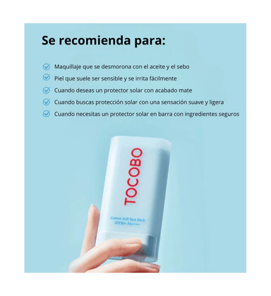 TOCOBO PROTECTOR SOLAR EN BARRA COTTON SOFT SUN STICK SPF50 - 2