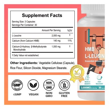 AMINOACIDOS HMB LEUCINA B-HYDROXY B-METHYL BUTYRATE 3000MG 60 CAPS - 9