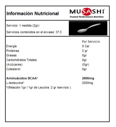 MUSASHI AMINOACIDOS BCAA L-ISOLEUCINA 2000MG ISOLEUCINA 75GR - 2