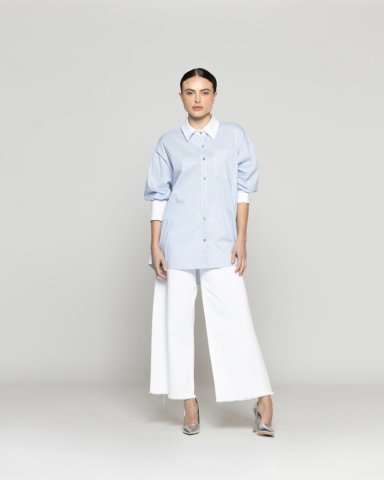 CAMISA MUJER LEILA OVERSIZE CON CUELLO Y PUÑO BLANCO A RAYAS LINEATRE - 5