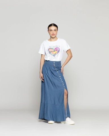 FALDA MUJER FRANCESCA CON BOTONES Y CINTURA ELASTICADA JEANS LINEATRE - 1