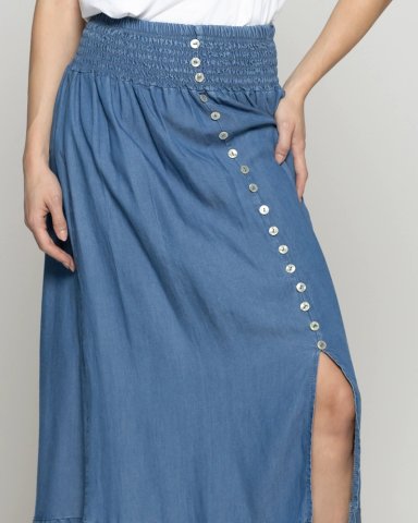 FALDA MUJER FRANCESCA CON BOTONES Y CINTURA ELASTICADA JEANS LINEATRE - 2