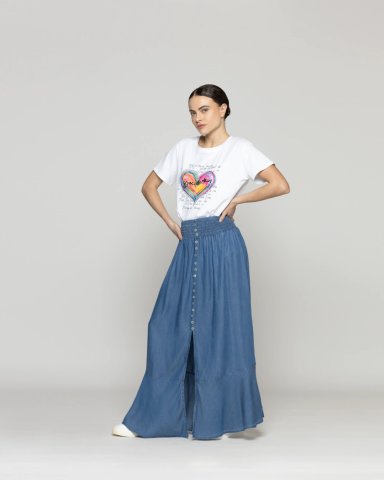 FALDA MUJER FRANCESCA CON BOTONES Y CINTURA ELASTICADA JEANS LINEATRE - 3