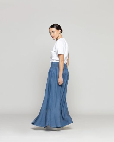 FALDA MUJER FRANCESCA CON BOTONES Y CINTURA ELASTICADA JEANS LINEATRE - 4