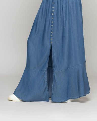FALDA MUJER FRANCESCA CON BOTONES Y CINTURA ELASTICADA JEANS LINEATRE - 5