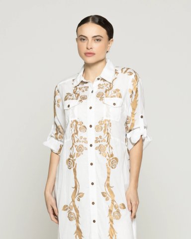 VESTIDO MUJER VLADIMIRA CAMISERO CON ESTAMPADO DORADO DE ROSAS LINEATRE - 1