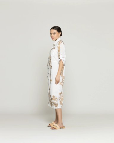 VESTIDO MUJER VLADIMIRA CAMISERO CON ESTAMPADO DORADO DE ROSAS LINEATRE - 2
