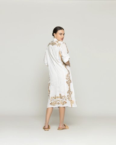 VESTIDO MUJER VLADIMIRA CAMISERO CON ESTAMPADO DORADO DE ROSAS LINEATRE - 3