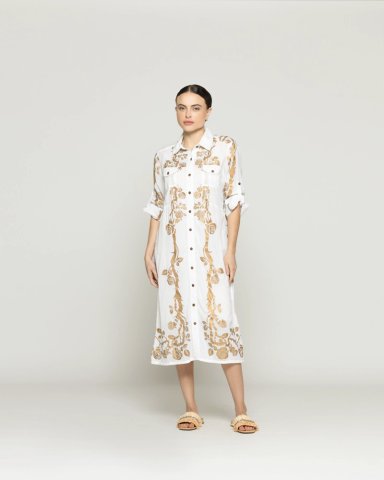 VESTIDO MUJER VLADIMIRA CAMISERO CON ESTAMPADO DORADO DE ROSAS LINEATRE - 5