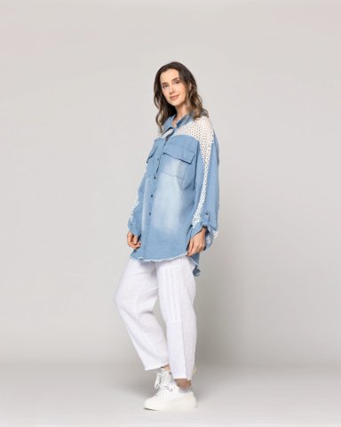 CAMISA MUJER LAVINIA OVERSIZE CON DETALLE CALADO CELESTE LINEATRE - 5
