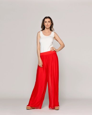 PANTALON MUJER PERLA PALAZZO TIPO SATIN ROJO LINEATRE - 1