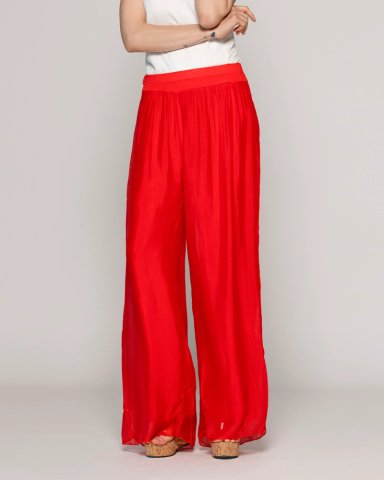 PANTALON MUJER PERLA PALAZZO TIPO SATIN ROJO LINEATRE - 2
