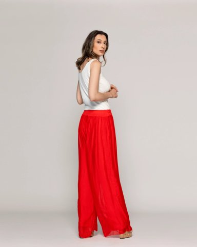 PANTALON MUJER PERLA PALAZZO TIPO SATIN ROJO LINEATRE - 3